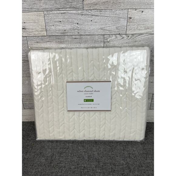 New POTTERY BARN FOUNDATIONS Velvet Channel Shams Standard White Cotton Bedding - Picture 2 of 7